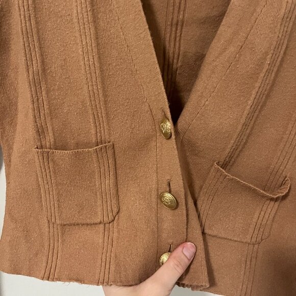 L'Agence Brown Ribbed Knit Cropped Cardigan Sweater Size Small - Picture 3 of 7